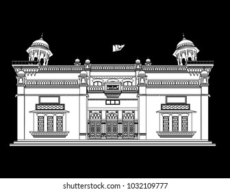 Peshawar Museum , Peshawar Pakistan in black  background in white  fill with black outlines