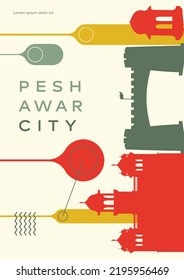 peshawar silhouette, peshawar city poster design, peshawar skyline in flat colors, abstract peshawar pakistan cityscape for school education, skyline flyer