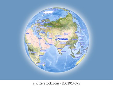 Peshawar-Pakistan is shown on vector globe map. The map shows Peshawar-Pakistan 's location in the world.