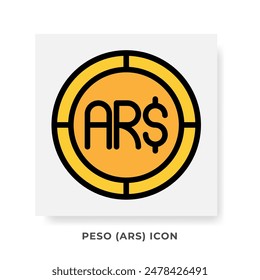 Peso ARS Currency Icon. Argentina Financial Symbol Flat Icons, in Golden Color Graphic Design. Vector Illustrations.