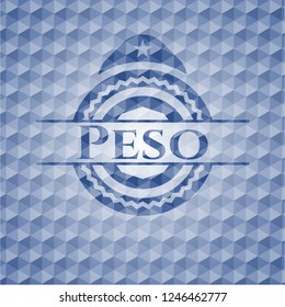 Peso blue emblem or badge with geometric pattern background.