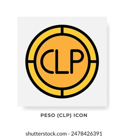 Peso CLP Currency Icon. Chile Financial Symbol Flat Icons, in Golden Color Graphic Design. Vector Illustrations.