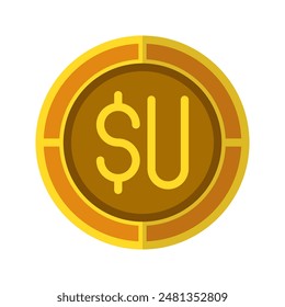 Peso coin icon. Currency flat icons in golden color, symbol of Uruguayan money. Vector Illustrations.