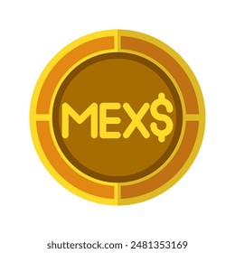 Peso coin icon. Currency flat icons in golden color, symbol of Mexican money. Vector Illustrations.