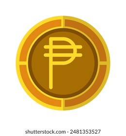 Peso coin icon. Currency flat icons in golden color, symbol of Philippine money. Vector Illustrations.