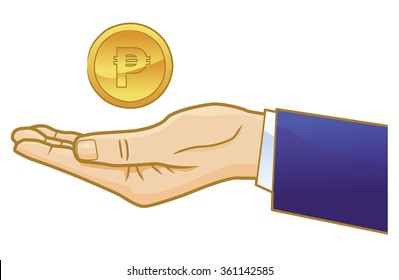 Peso coin on businessman's hand vector icon