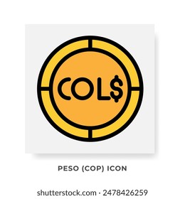 Peso COP Currency Icon. Colombia Financial Symbol Flat Icons, in Golden Color Graphic Design. Vector Illustrations.