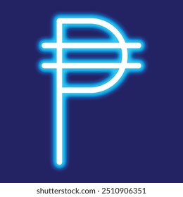 Peso currency symbol with blue neon light effect