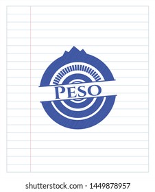 Peso drawn with pen. Blue ink. Vector Illustration. Detailed.