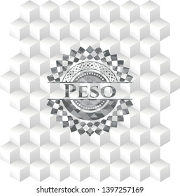 Peso grey emblem with geometric cube white background