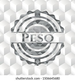 Peso grey emblem. Retro with geometric cube white background