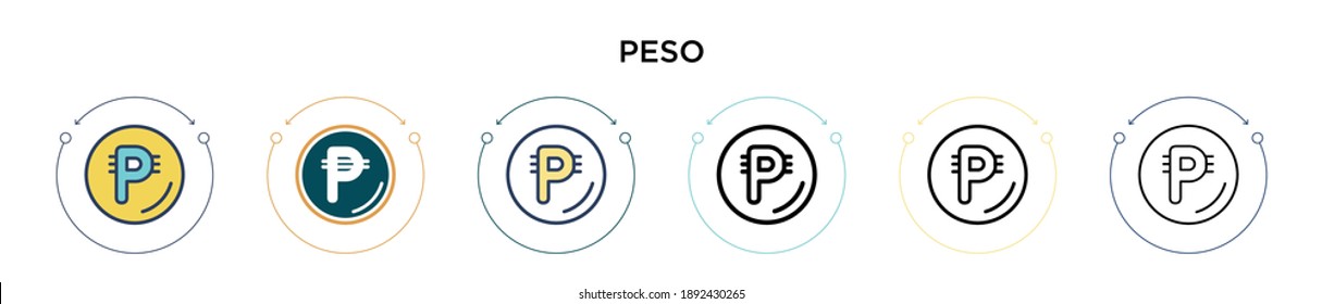 Peso icon in filled, thin line, outline and stroke style. Vector illustration of two colored and black peso vector icons designs can be used for mobile, ui, web