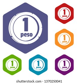 Peso icons vector colorful hexahedron set collection isolated on white