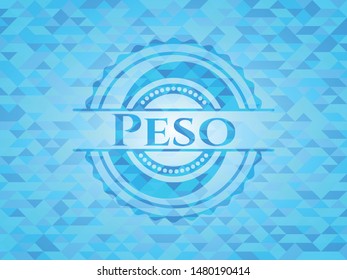 Peso light blue emblem with mosaic background