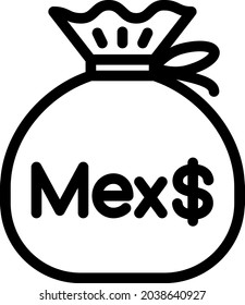 peso mexicano cash bag vector illustration . Editable stoke.