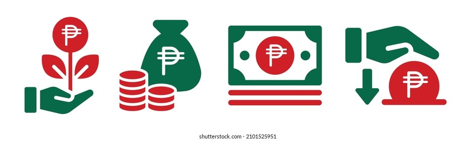 Peso money currency icon. Money icon set in flat style. Money bag, coins and pesos symbol