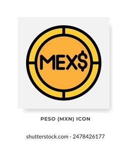 Peso MXN Currency Icon. Mexico Financial Symbol Flat Icons, in Golden Color Graphic Design. Vector Illustrations.