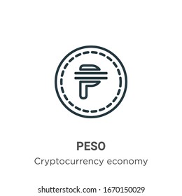 Peso outline vector icon. Thin line black peso icon, flat vector simple element illustration from editable cryptocurrency economy and finance concept isolated stroke on white background