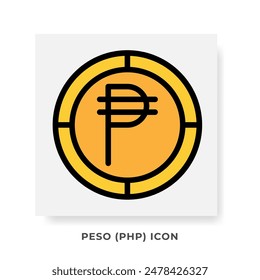 Peso PHP Currency Icon. Philippines Financial Symbol Flat Icons, in Golden Color Graphic Design. Vector Illustrations.