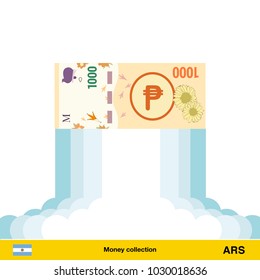 Peso rising as a rocket. Increase of peso on international financial markets.  Peso banknote.