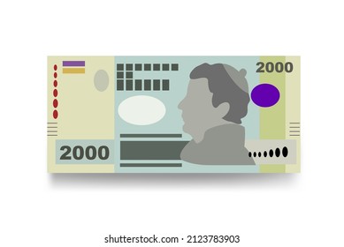 Peso Uruguayo Vector Illustration. Uruguay money set bundle banknotes. Paper money 2000 UYU. Flat style. Isolated on white background. Simple minimal design.