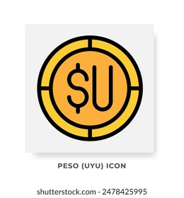 Peso UYU Currency Icon. Uruguay Financial Symbol Flat Icons, in Golden Color Graphic Design. Vector Illustrations.