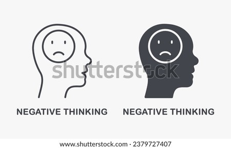 Pessimism, Frustration, Furious Expression Symbol Collection. Negative Thinking Silhouette and Line Icon Set. Mental Disorder, Bad Mood Pictogram. Unhappy, Pessimistic. Isolated Vector Illustration.