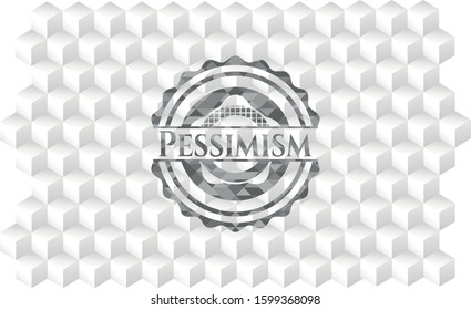 Pessimism grey badge with geometric cube white background