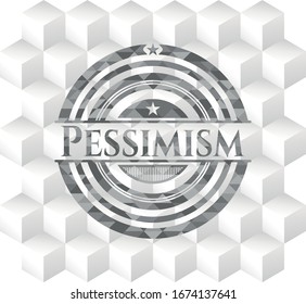 Pessimism grey badge with geometric cube white background