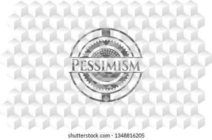 Pessimism grey emblem with geometric cube white background