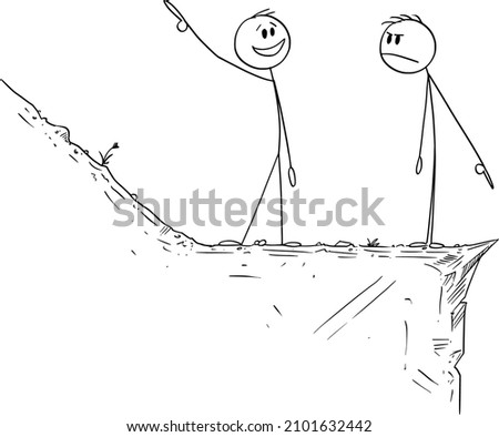 Pessimism and optimism,optimist and pessimist, way down and up.Vector cartoon stick figure or character illustration.