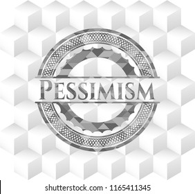 Pessimism realistic grey emblem with cube white background
