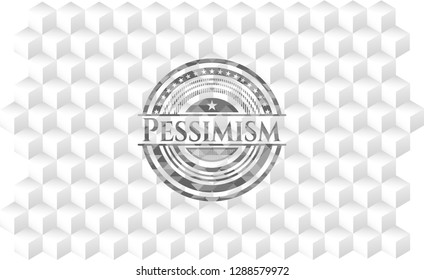 Pessimism realistic grey emblem with cube white background