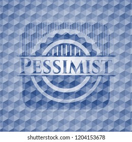 Pessimist blue emblem or badge with abstract geometric polygonal pattern background.