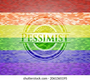 Pessimist emblem on mosaic background with the colors of the LGBT flag. 