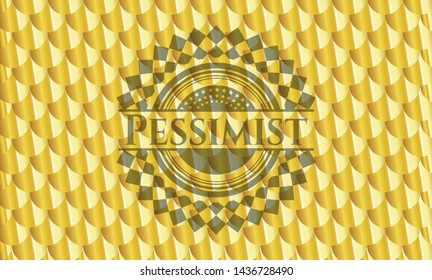 Pessimist gold emblem. Scales pattern. Vector Illustration. Detailed.