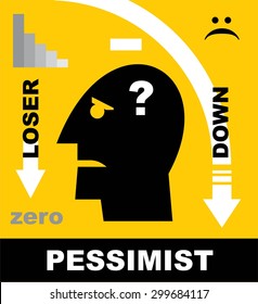 Pessimist. Head Icon of a loser. Simple flat icon of a pessimistic person.