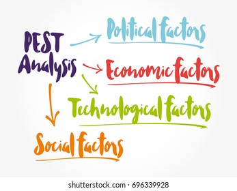 PEST analysis mind map, political, economic, social, technological analysis