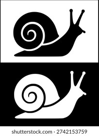 Pest animal icon, vector illustration of a snail in silhouette design, with original and negative versions