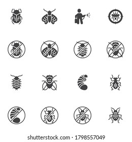 Pest animals vector icons set, modern solid symbol collection, filled style pictogram pack. Signs, logo illustration. Set includes icons as termite insect, flea, cockroach, fly, bug, moth