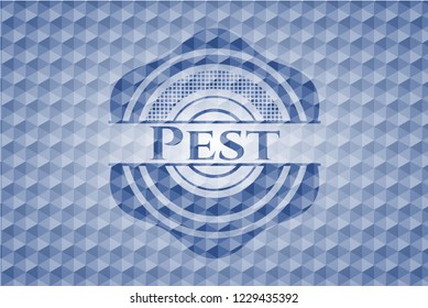 Pest blue polygonal emblem.