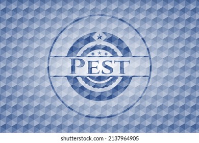 emblema poligonal azul plaga. Ilustración vectorial. Detallado. 
