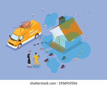 Pest control 3D isometric vector concept for banner, website, illustration, landing page, flyer, etc