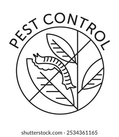 Pest Control in agriculture strategy sign - caterpillar parasite eating crop, in thin line