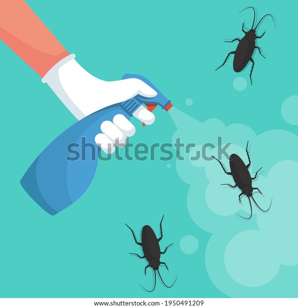 Pest control banner concept. Man exterminator\
holds a sprayer in hands spraying pesticide. Destruction bug.\
Service to protect the house. Vector illustration flat design.\
Isolated on white\
background.