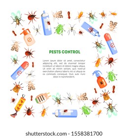Pest Control Banner Template with Space for Text with Harmful Insects and Insecticides Vector Illustration