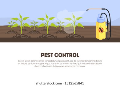 Pest Control Banner Template with Spray Insecticide and Space for Text, Spray Equipment for Farming, Gardening, Agriculture Vector Illustration