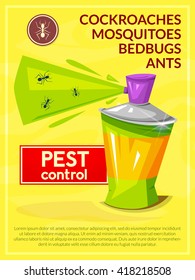 Pest control concept design poster, the chemical agent in aerosol and insects vector illustration