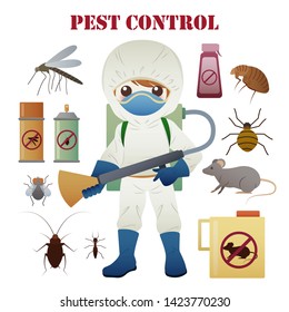 pest control concept with insects exterminator on white background