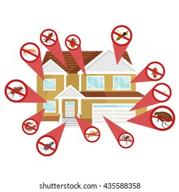 Pest control concept with insects exterminator silhouette flat vector illustration